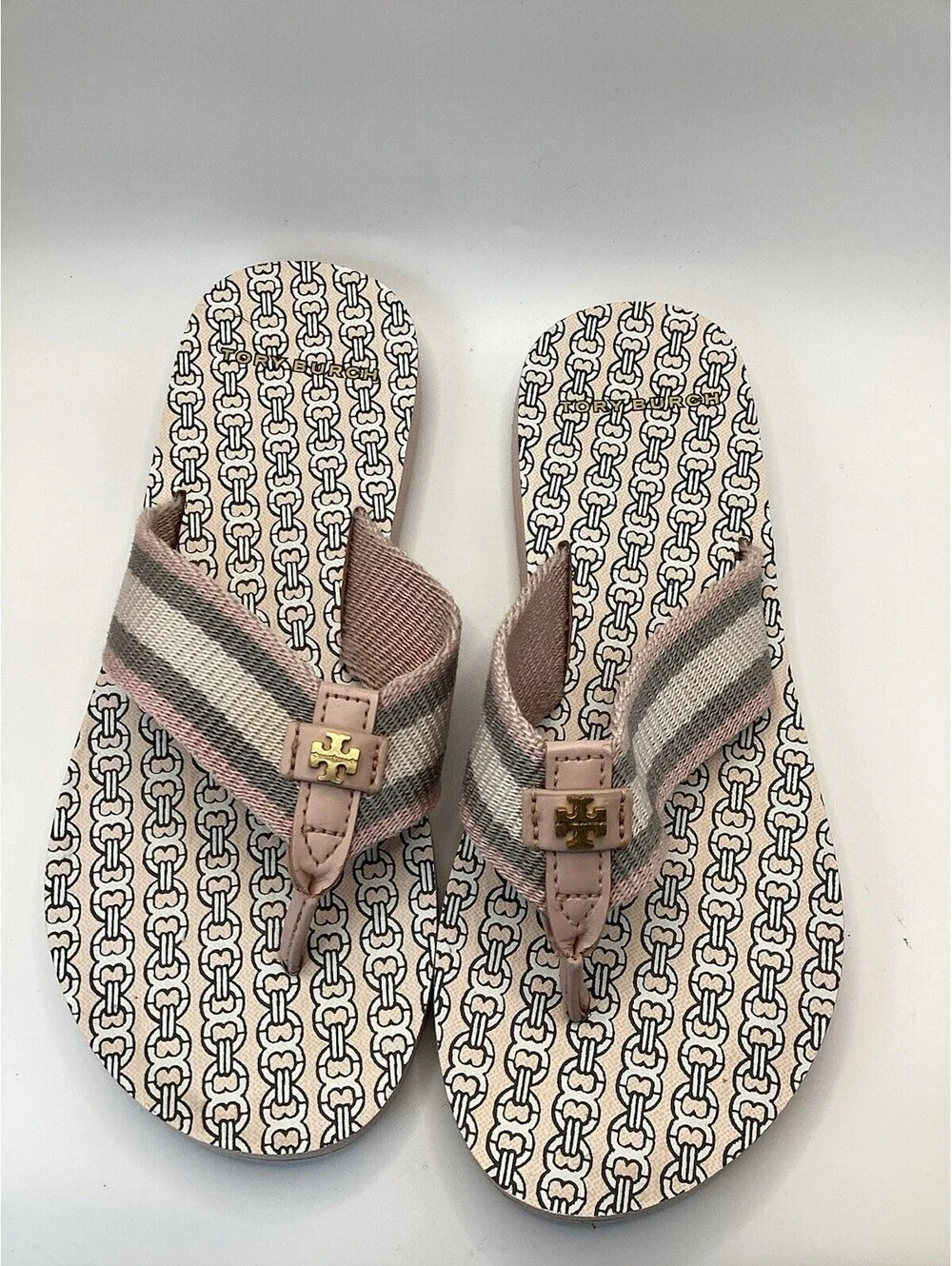 Tory Burch Women's Coastal Pink Gemini Link Flip Flop Signature Logo Size 6